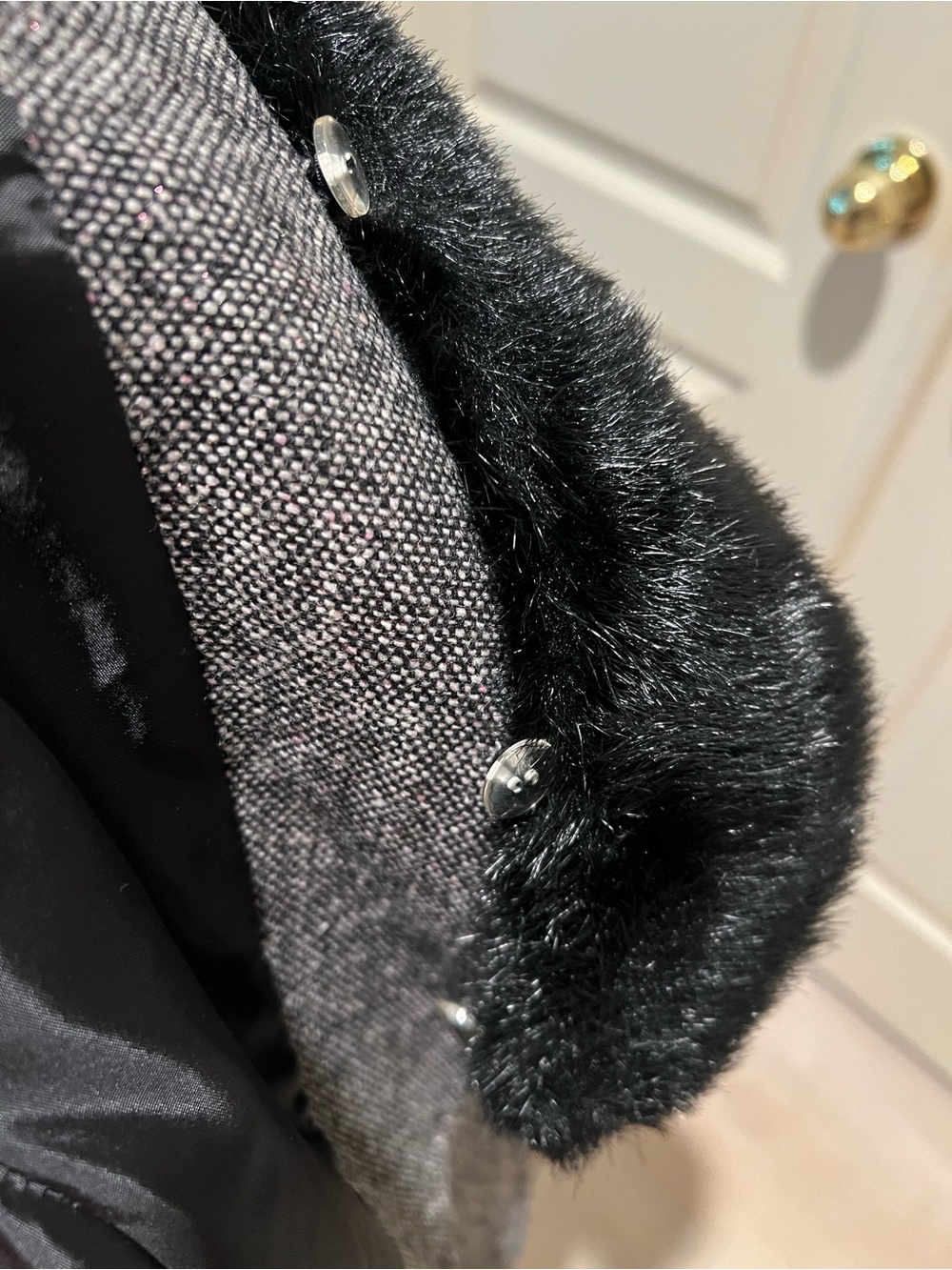 Women's Tweed Jacket with Removable Faux Fur Collar - Picture 8 of 10